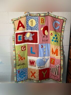 CoCaLo Baby Nursery Striped Numbers Letters Animals Crib Comforter Quilt